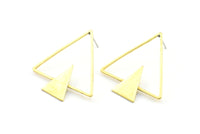 Brass Triangle Earring, 4 Raw Brass Triangle Earring Posts, Pendants, Findings (29x29x1.1mm) E374