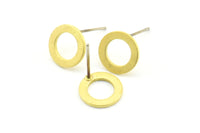Brass Round Earring, 12 Raw Brass Round Earring Posts, Pendants, Findings (10x1mm) E341