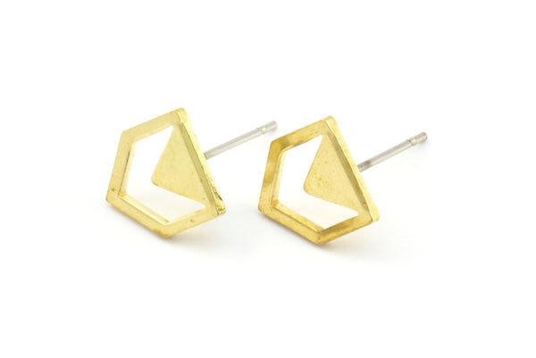 Brass Chevron Earring, 6 Raw Brass Chevron Earring Posts, Pendants, Findings (10x9x1.2mm) E369