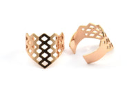 Rose Gold Riddled Ring, 2 Rose Gold Plated Brass Adjustable Riddled Ring Settings (16x17mm / 23 Gauge) MN11 Q0427