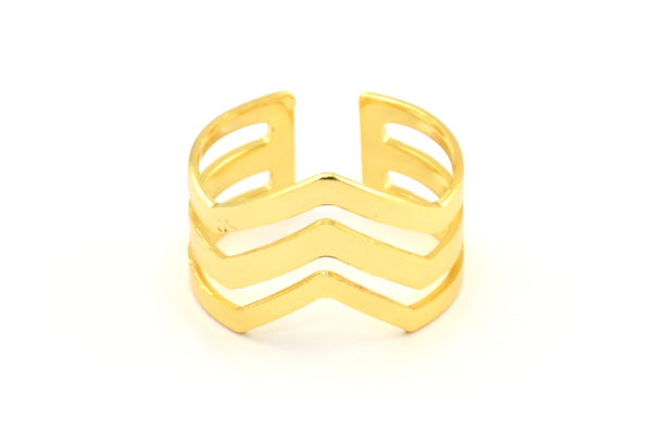 Copper Bohemian Ring, 4 Gold Plated Copper Chevron Adjustable Ring Settings (16-17mm)  23 Gauge Mn87 Q0463