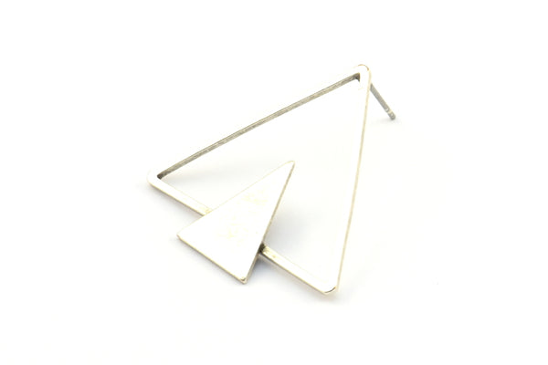 Antique Silver Triangle Earring, 3 Antique Silver Plated Brass Triangle Earring Posts, Pendants, Findings (29x29x1.1mm) E374 Q0700