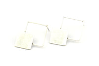 Antique Silver Square Earring, 2 Antique Silver Plated Brass Square Earring Posts, Pendants, Findings (36x26x1.7mm) E329