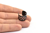 Black Boho Ring, 5 Oxidized Brass Black Adjustable Ring Settings - 16-17mm / 23 Gauge Mn25 S682
