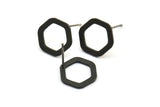 Black Hexagon Earring, 6 Oxidized Brass Black Hexagon Earring Posts, Pendants, Findings (13x12mm) E322 S764