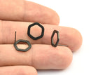 Black Hexagon Earring, 6 Oxidized Brass Black Hexagon Earring Posts, Pendants, Findings (13x12mm) E322 S764