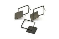 Black Square Earring, 2 Oxidized Brass Black Square Earring Posts, Pendants, Findings (36x26x1.7mm) E329 S761