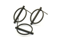 Black Round Earring, 4 Oxidized Brass Black Round Earring Posts, Pendants, Findings (20x16x2.5mm) E368 S757