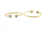 Wire Bohemian Cuff Zircon Bead Ending, 1 Raw Brass Open Wire Bracelets With CZ Zircon Bead Ending V082