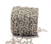Silver Brass Ball Chain, 5 Meters - 16.5 Feet (2x4 Mm) Silver Tone Brass Soldered Chain With Balls C54 ( Z0022-2 )