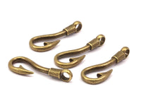 Bronze Fish Hook, 12 Bronze Tone Fish Hook Charms Bracelet Parts 37x13mm--r078