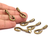 Bronze Fish Hook, 12 Bronze Tone Fish Hook Charms Bracelet Parts 37x13mm--r078