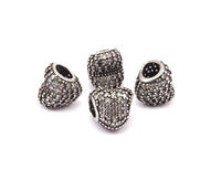 1 Silver Tone Brass Heart Beads, CZ Micro Pave Beads (12x11.50mm) Hole Size 5mm   wpdl065 L-03
