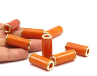 6 Brass Polyester Dark Orange Beads (30x13mm) Hole Size 6mm N5 T090