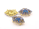 2 Blue Enameled Brass Sew on Connector Beads, Bracelet Component, Findings (31x22mm)   BRC231