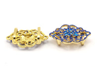 2 Blue Enameled Brass Sew on Connector Beads, Bracelet Component, Findings (31x22mm)   BRC231