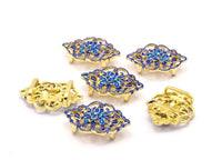 2 Blue Enameled Brass Sew on Connector Beads, Bracelet Component, Findings (31x22mm)   BRC231  R061