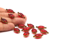 5 Vintage Red Plastic Bead With Brass Connectors 21x11 Mm Brc231  Y268