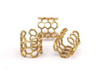 Brass Honeycomb Ring - 3 Raw Brass Adjustable Honeycomb Rings N014