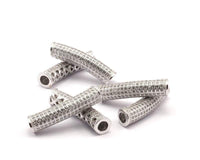 1 Silver Tone Tube , Hole Size 4mm. Cz Cubic Zirconia Micro Pave Beads 29x7mm Hole Size 4mm  B-3