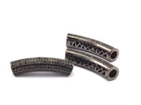 1 Gunmetal Curved Tube Beads, Hole Size 5mm CZ Cubic Zirconia Micro Pave Beads 37x8mm   B-3