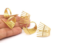 Brass Railed Ring - 4 Raw Brass Adjustable Railed Rings N022