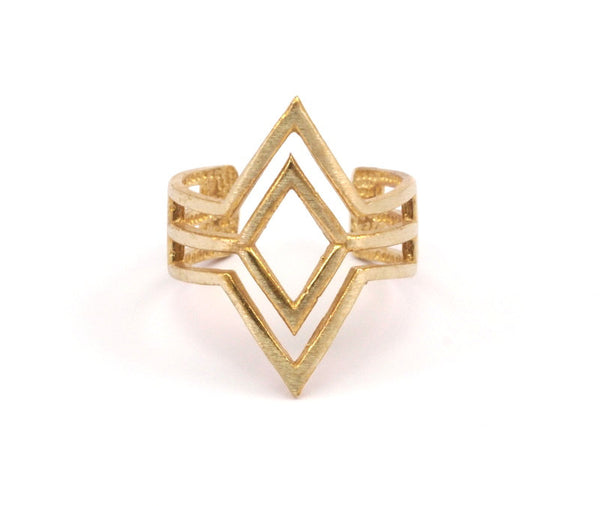 Brass Diamond Ring - 4 Raw Brass Adjustable Diamond Rings N001