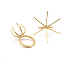 Claw Ring Blanks - 10 Raw Brass  6 Claws Ring Blanks for Natural Stones N0054