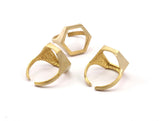 Brass Hexagon Rings - 5 Raw Brass Adjustable Hexagon Rings N062