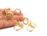 Brass Hexagon Rings - 5 Raw Brass Adjustable Hexagon Rings N062
