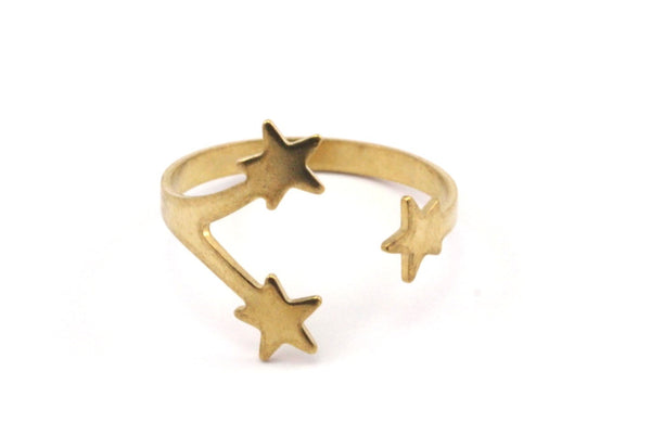 Brass Star Rings - 10 Raw Brass Adjustable Star Shaped Ring Setting - 16-17mm / 23 Gauge Mn21