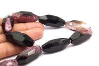 Pink and Black Barrel Agate Faceted Gemstone Beads (40x17mm) Full Strand T065
