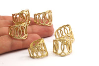 Brass Round Ring - 4 Raw Brass Adjustable Rings With Rounds N079