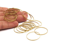 28mm Brass Ring , 24 Raw Brass Circle Connectors With Faceted One Side (28x1.35mm) N537