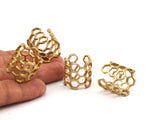 Brass Honeycomb Ring - 3 Raw Brass Adjustable Honeycomb Rings N014