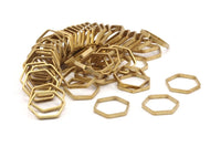 Brass Hexagon Charm, 25 Raw Brass Hexagon Ring Charms (16x0.8x2mm) Bs 1182