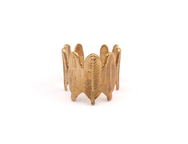 Brass Leaf Rings - 3 Raw Brass Adjustable Leaf Rings N029