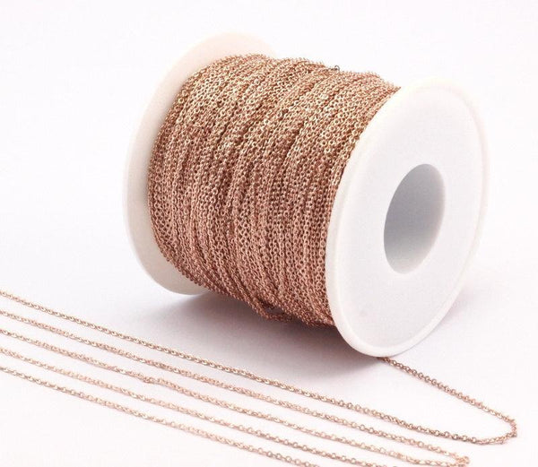 Rose Gold Chain, 10 Meters (1.6x1.3mm) Rose Gold Plated Brass Chain -  Z037