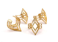 Brass Diamond Ring - 4 Raw Brass Adjustable Diamond Rings N001