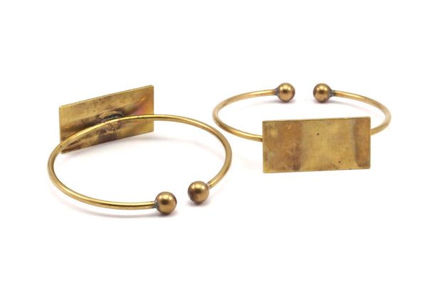 Open Cuff Ball End, 3 Raw Brass Open Bracelets with Ball Ending and Rectangle Blank  V002