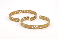 Brass Moon Stars Cuff, 2 Raw Brass Open Bangles with Moon and Stars BRC150