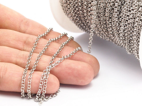Soldered Chain, Rolo Chain, Silver Tone Soldered Rolo Brass Chain (2.5mm) Mb 8-25