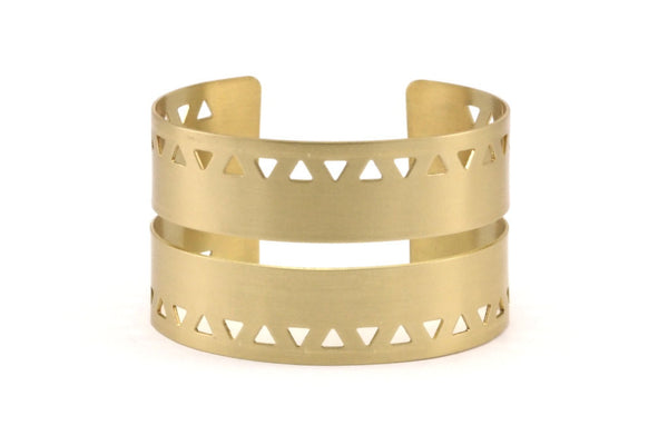 Triangle Statement Bracelet - 2 Raw Brass Triangle Textured Cuff Bracelet Blanks Bangle with Stripes (40x152x0.80mm) V009