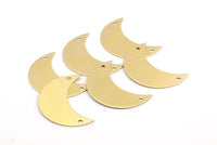 Brass Horn Blank, 10 Raw Brass Moons with 2 Holes,  (36x15x0.80mm) Moon - 12