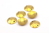 Sew On Cambered Round Connector, 50 Raw Brass Round Connectors With 2 Holes, Findings (13mm) Y175