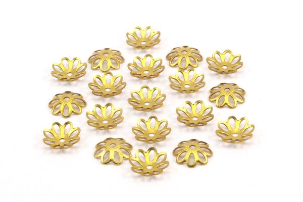 Daisy Bead Caps, 100 Raw Brass Floral Bead Caps (10mm) Y173
