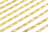 Link Chain, Figaro, 5 Meters Faceted Gold Tone Brass Soldered Figaro Chain (2.8mm) NB102