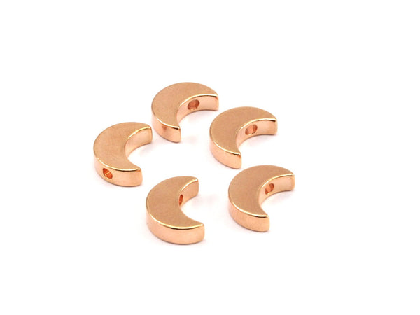 Rose Gold Crescent Moon, 5 Rose Gold Plated Crescent Moon Beads, Charms (8.5x11.5mm) D021