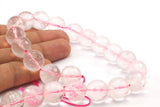 Pink Quartz 16mm Faceted Gemstone Round Beads Full Strand T022