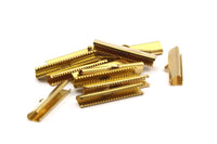 Ribbon End Claps, 20 Raw Brass Ribbon Crimp Ends With 1 Loop, Jewelry Findings (30mm) Brs 229 A0110
